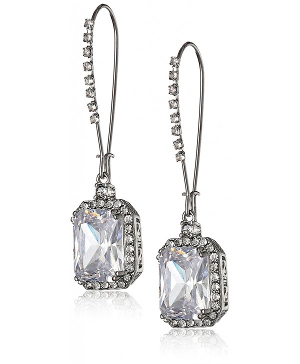 Betsey Johnson "Cz Ears" Crystal Cubic Zirconia Square Long Drop Earrings - Crystal/Silver - CN11KFIYARR