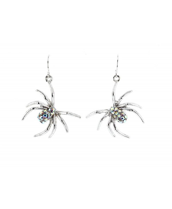 Violet & Virtue Women's Sparkly Black Widow Spider Dangle Earrings - Bright Silver & Aurora Borealis - CX186ESNMIR
