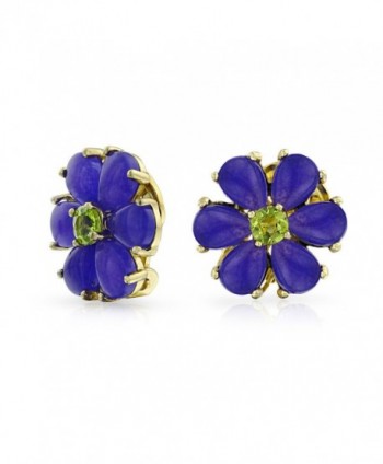 Bling Jewelry Gold Plated Silver Flower Dyed Jade Peridot Clip On Earrings Alloy Clip - CU11FFIUOP5