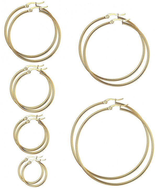 FUNRUN JEWELRY 6 Pairs Stainless Steel Hoop Earrings for Women Huggie Earrings Set 20-60mm - B: 6 Pairs Yellow - CB17XSOSK0Y