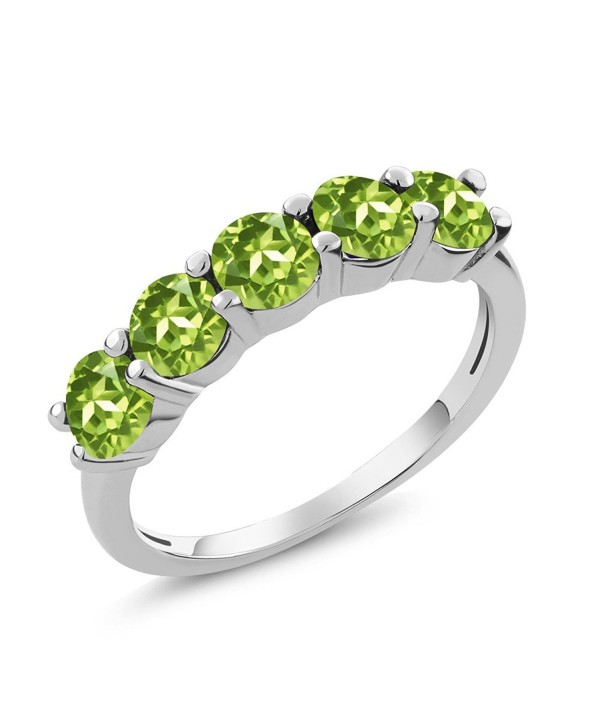 1.50 Ct Round Green Peridot 925 Sterling Silver 5-Stone Band Women's Ring (Available in size 5- 6- 7- 8- 9) - CS11QMATD5B