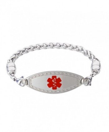 Divoti Custom Engraved Diamond Border Medical Alert Bracelet -Wheat Stainless -Red - CO17YHCMGOX