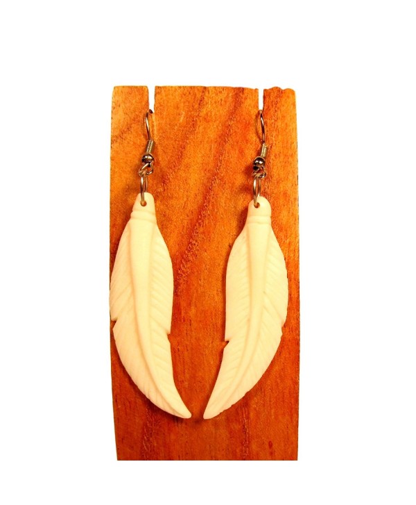 Carved Bone Feather Earring Domestic Cow Bone Bali Bay Trading Company - CJ12GXMO9WP