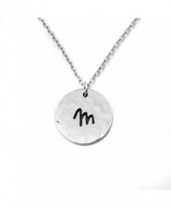 Hammered Initials Necklace Letter M Disc Necklace- Circle Pendant- Bridesmaid Gift- Friendship Necklace - Silver - CC182LRWCC3