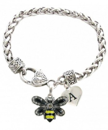 Custom Yellow Black Bumble Bee Silver Bracelet Jewelry Choose Initial 26 letters - CP17AZ9HM8S