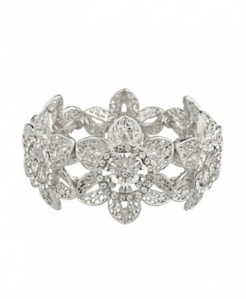 Lux Accessories Bridal Bride Wedding Bridesmaid Floral Flower Pave Metal Stretch Bracelet. - C5127M2YEA1