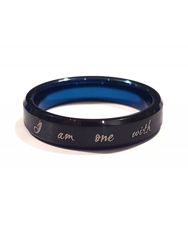 Star Wars Inspired "The Force is With Me" Tungsten Carbide Ring- Black and Blue with Gold inscription - C6182IMQ3CM