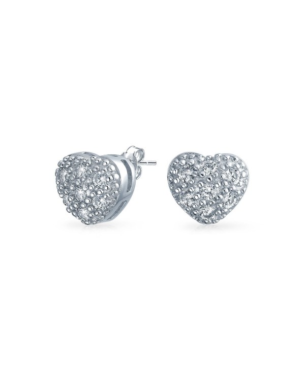 Bling Jewelry Pave CZ Puff Heart Stud earrings Silver Plated 9mm - CQ113XPVS6V
