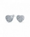 Bling Jewelry Pave CZ Puff Heart Stud earrings Silver Plated 9mm - CQ113XPVS6V