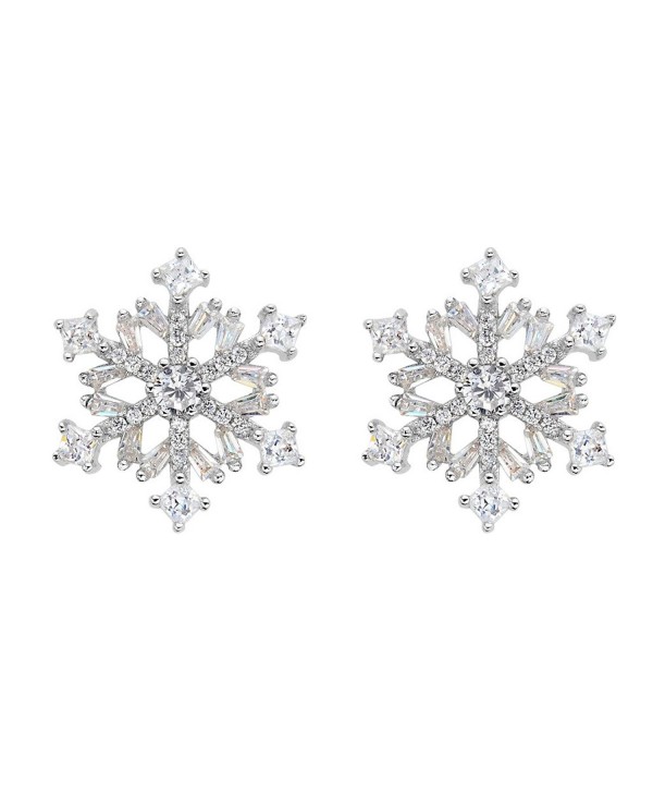 EVER FAITH 925 Sterling Silver Cubic Zirconia Winter Snowflake Flower Elegant Stud Earrings Clear - CW1200EUHCD