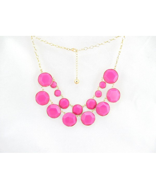 New Color Rounds Stones Double Chains Bubble BIB Statement Fashion Necklace - Hot pink - CX110SPGZ67
