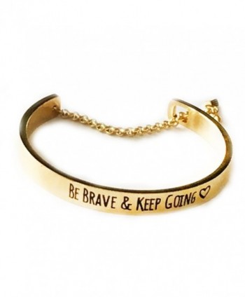 Be Brave and Keep Going Message Bracelet Engraved Cuff Bangle For Women - Yellow - CE12FXSLK4F