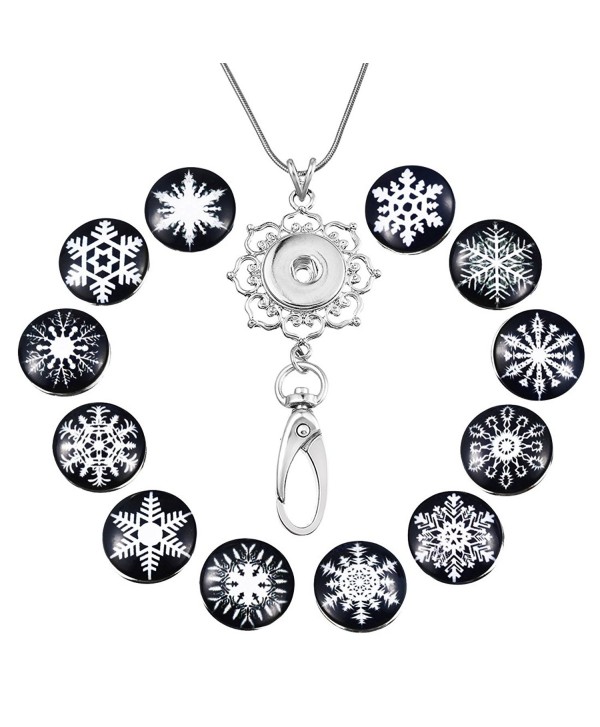 Souarts Womens Office Lanyard ID Badges Holder Necklace with 12pcs Snap Charms Jewelry Pendant Clip (Snowflake) - C512NRJ8I82