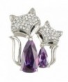 EVER FAITH Rhinestone Crystal Adorable 2 Little Foxes Family Brooch Pin - Purple Silver-Tone - CK11S74467B