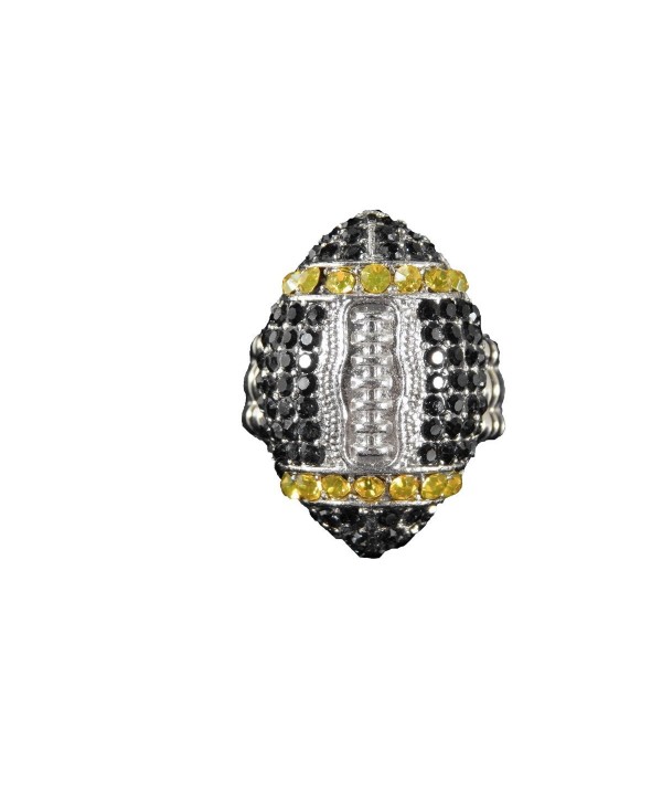 Sports Novelties Team Colored Football Shaped Rhinestone Bling Ring with Stretchy Band - " Black/Gold " - CS122RNUCVB