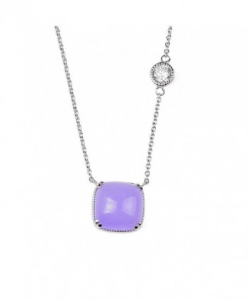 Sterling Silver Lavender Purple Dyed Jade Cubic Zirconia Square Vintage Inspired Pendant Necklace - CE12KJNA7LZ