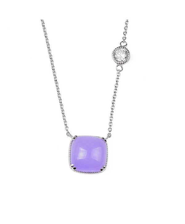 Sterling Silver Lavender Purple Dyed Jade Cubic Zirconia Square Vintage Inspired Pendant Necklace - CE12KJNA7LZ