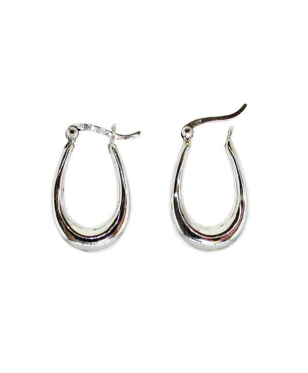 Sterling Silver U-shaped Oval Click-down Hoop Earrings - CW12F5FPXT9