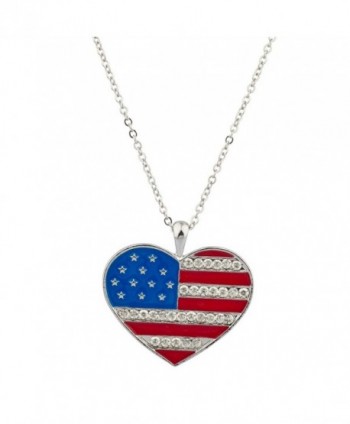 Lux Accessories Red White & Blue Americana Pave Stars & Stripes Heart Pendant Necklace - C4123FILPE5