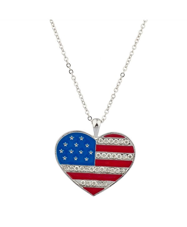 Lux Accessories Red White & Blue Americana Pave Stars & Stripes Heart Pendant Necklace - C4123FILPE5