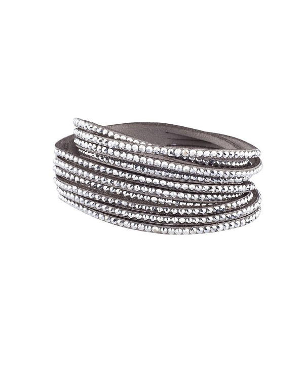 Lux Accessories Gemstone Suede Bling Wrap Bracelet - silver - CE12F77TL89