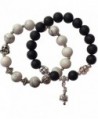 OMBEADS Unique Buddha Bracelet set of 2- Black and White Mala Beads- Tiny Smiling Buddha Charms - Gifts - C012177SZ49