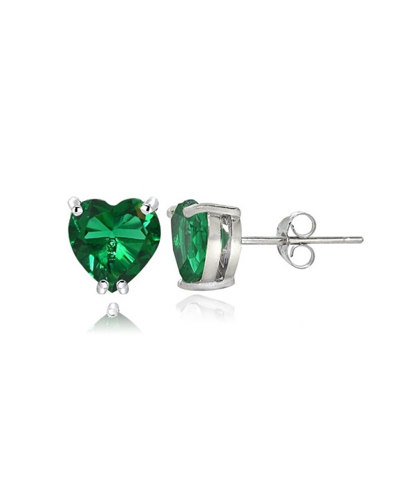 Sterling Silver Genuine- Created or Simulated Birthstone Gemstone 5mm Heart Stud Earrings - May-Created Emerald - C0182Z5SYHH