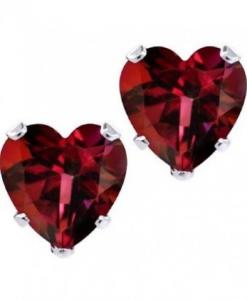 Red Simulated Garnet Heart Shaped Studs Sterling Silver Earrings 6mm - CS120SGO5VR