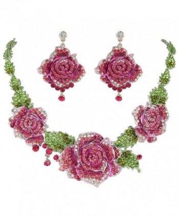 EVER FAITH Silver-Tone Austrian Crystal Rose Flower Party Jewelry Set Pink - C011SCFBQUF