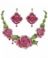 EVER FAITH Silver-Tone Austrian Crystal Rose Flower Party Jewelry Set Pink - C011SCFBQUF