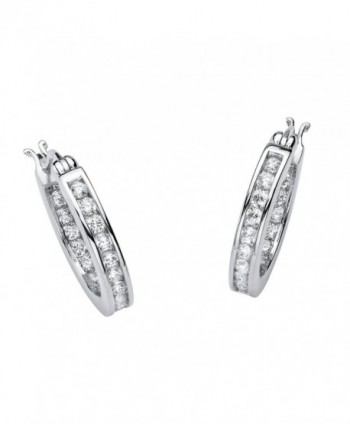 Platinum over Sterling Silver Inside Out Hoop Earrings (20.5mm) Round Cubic Zirconia - CJ12O5K0704