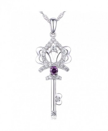 Sterling Silver Bow Knot Teardrop Birthstone Gemstone Pendant Necklace for Girls - amethyst - CV185Q0CDYK