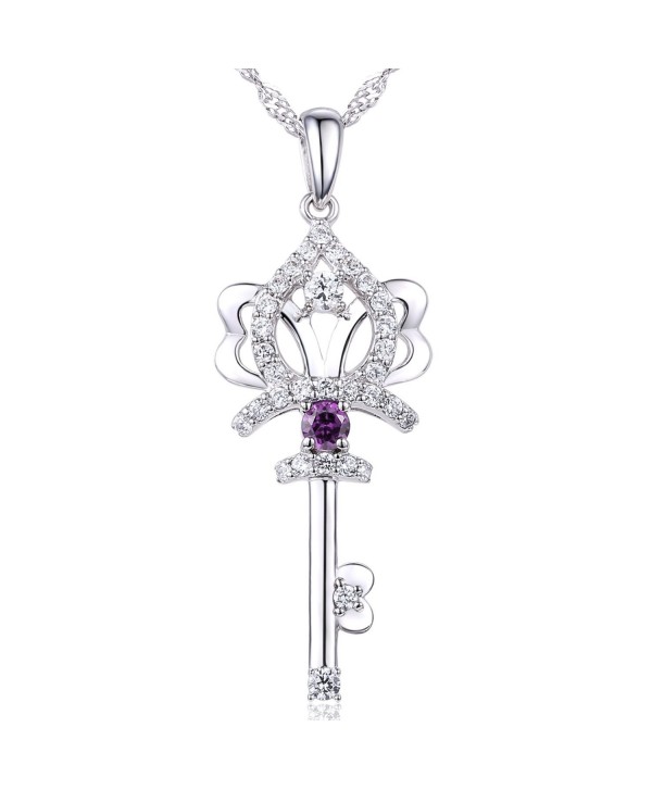 Sterling Silver Bow Knot Teardrop Birthstone Gemstone Pendant Necklace for Girls - amethyst - CV185Q0CDYK