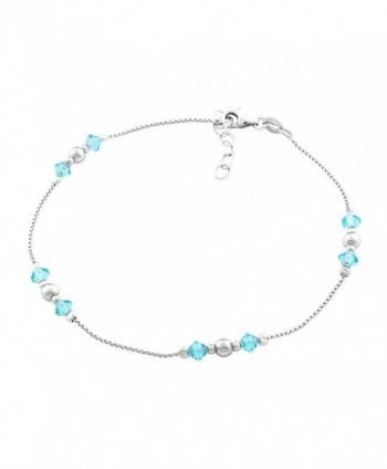 Sterling Silver 9" + 1" Extension Beads and Blue Crystals Anklet - C911M5GO87P
