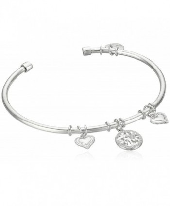 Hallmark Jewelry Sterling Silver & Cubic Zirconia Tree of Life & Heart Charm Flexible Bangle Bracelet - CA12MYKO8WN