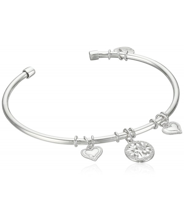 Hallmark Jewelry Sterling Silver & Cubic Zirconia Tree of Life & Heart Charm Flexible Bangle Bracelet - CA12MYKO8WN