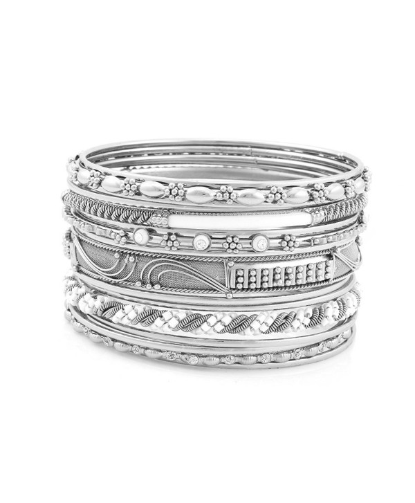 TAZZA SILVER IVORY PLUS SIZE SEED BEADED SET OF 16 PCS SILVER INDIAN BANGLES KB00893_PLUS_S-IVY - C912D46HFMT