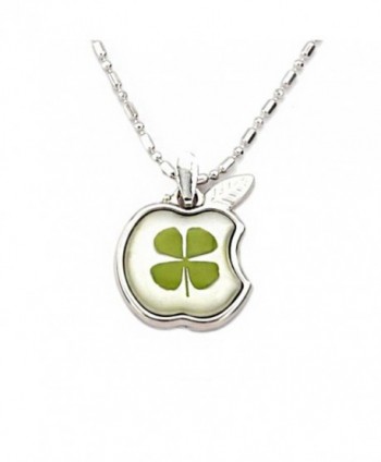 Stainless Steel Real Irish Four Leaf Clover Apple Good Luck Teacher Pendant Necklace- 16-18 inches - CI11O1WVLN5