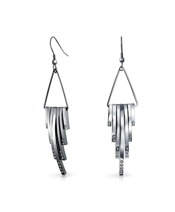 Bling Jewelry Stainless Steel Crystal Deco Style Long Dangle Earrings - CC12C663D97