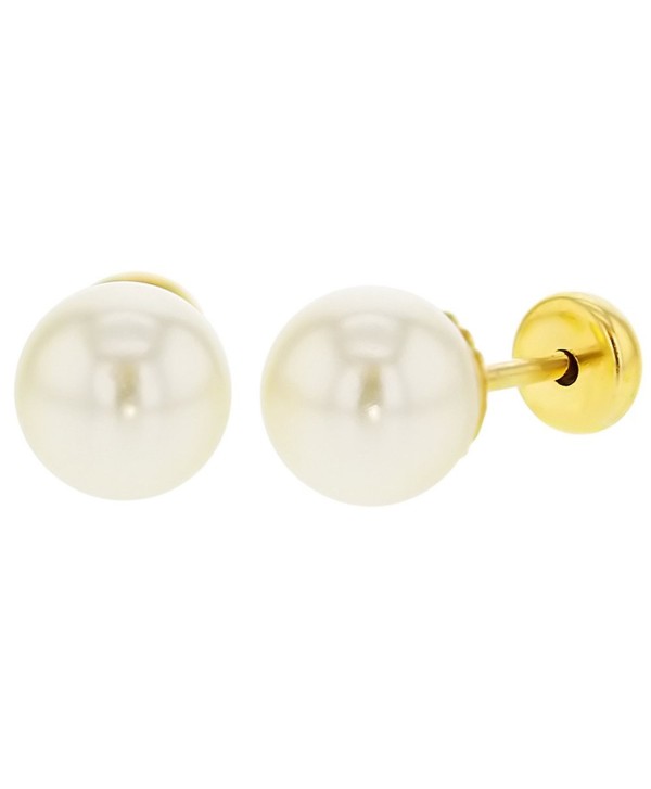 18k Gold Plated Traditional Earrings White Simulated Pearl Safety Stud 5mm - C411R5A0IOR