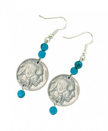 American Coin Treasures Buffalo Nickel Turquoise Coin Earrings Coin Jewelry - CW1166UF9O7