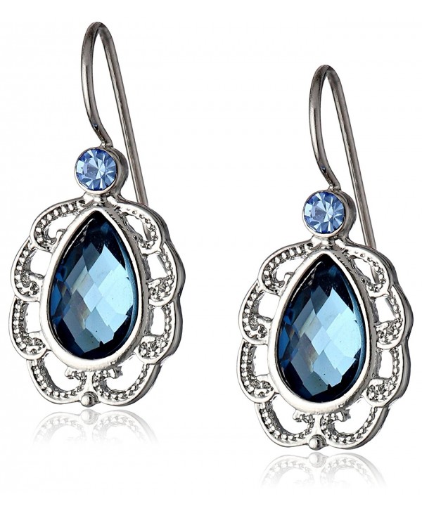 1928 Jewelry "1928 Blue Jeweltones" Silver-Tone Small Pear Drop Earrings - Silver-Tone/Blue - CL11FTA434L