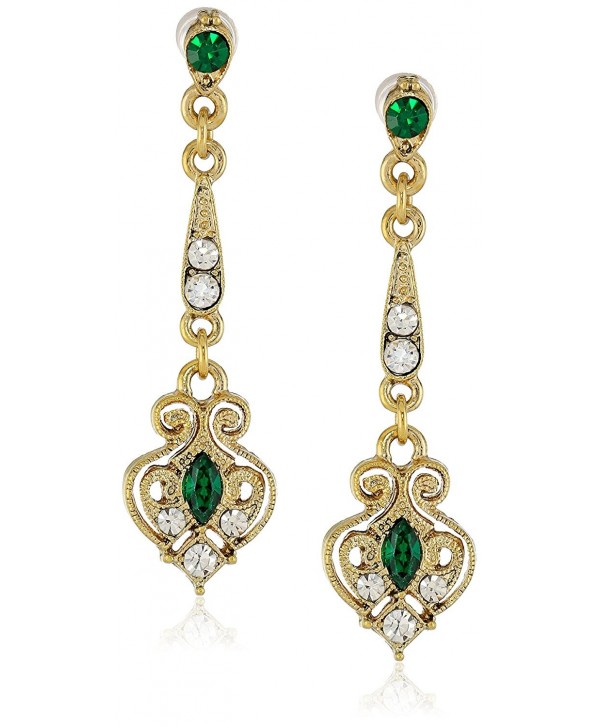 Downton Abbey Gold-Tone Edwardian Filigree Simulated Emerald Drop Earrings - CB11FM4JQBF