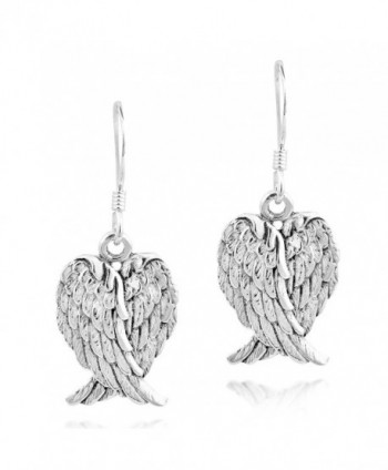Heavenly Love Heart Shaped Angel Wings .925 Sterling Silver Dangle Earrings - CY12N0DKS03