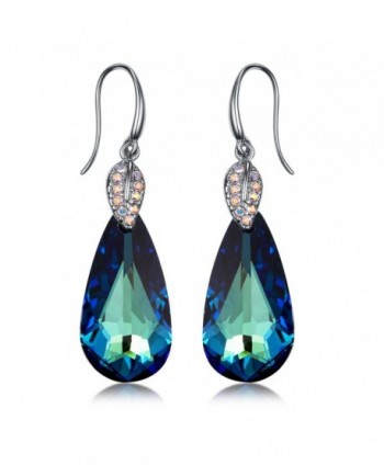 Tear Water Drop Crystal Leaf Earring - Teardrop Hook Dangle Earring for Women - Blue tear - CU186WRX0TX