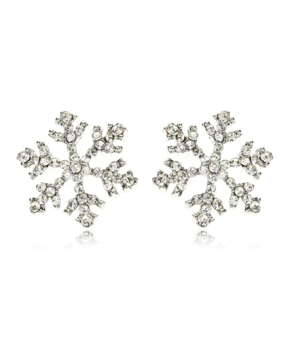 Large Sparkling Crystal Silver Tone Snowflake Stud Earrings Christmas Winter Bridal Fashion Jewelry - CG11QN3DB5L