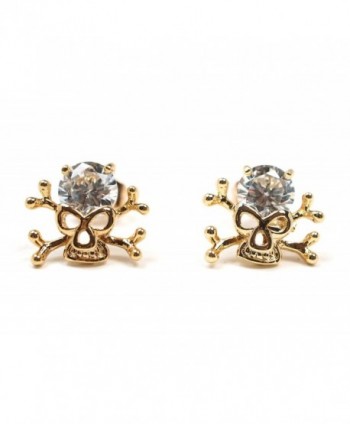 Witch and Rich 14kt Gold Overlay Skull Cross Bones Cz Pair Stud Earrings - CP11IDT7LNL