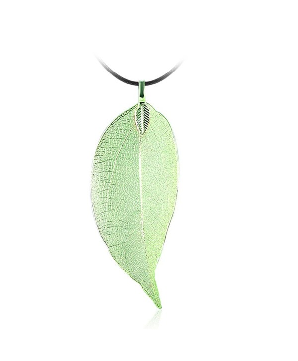 Leaf Pendant Choker Statement Necklace Made with Real Natural Filigree Trendy Bohemian Necklaces - Green - CY187Q4E3RU