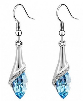 Latigerf Women's Teardrop Shaped Long Dangle Earring White Gold Plated made with Swarovski Crystal Blue - C711WNSC2OV