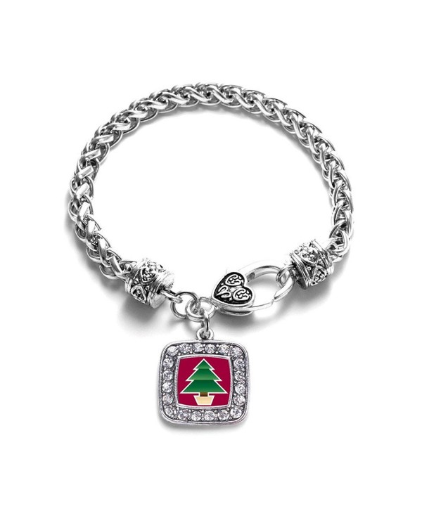Christmas Tree Holiday Spirit Gift Classic Silver Plated Square Crystal Charm Bracelet - C111MV405MD